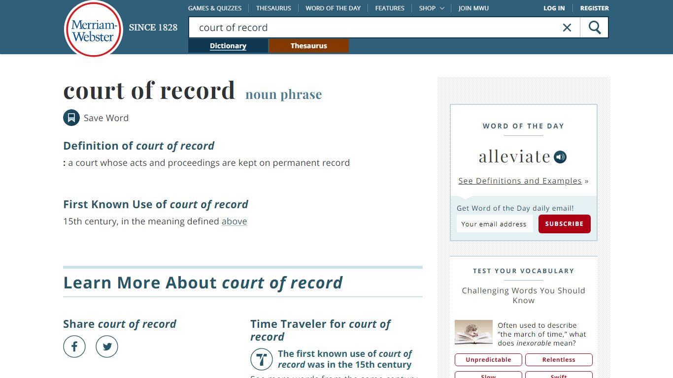 Court of record Definition & Meaning - Merriam-Webster